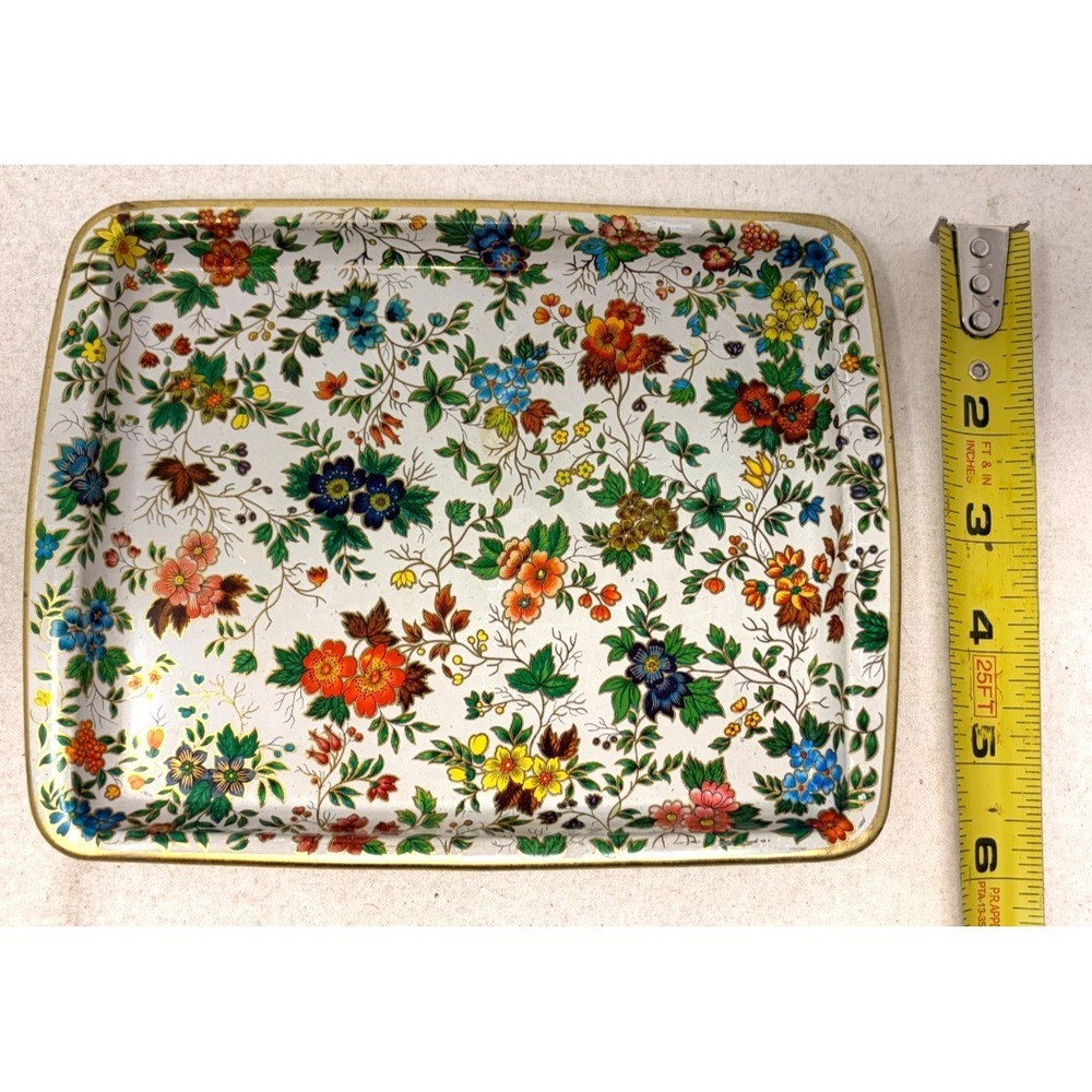Vintage Daher Decorated Ware England Floral Chintz Metal Serving Tray 8x6